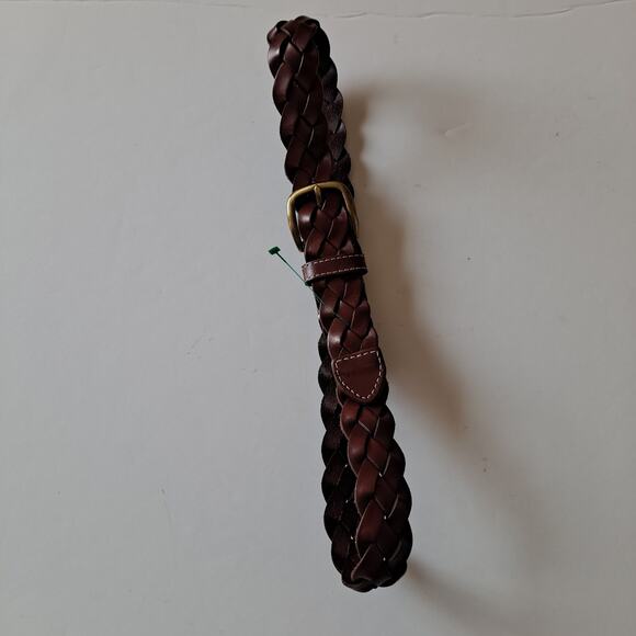 Lands' End Brown Braided Leather Belt w/ Classic Rectangle Buckle Women's Size M - Picture 3 of 9